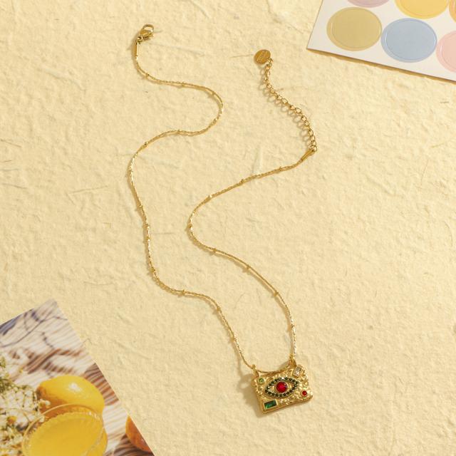 TEMU 1pc Women's Fashion Necklace, Golden Evil Pendant Necklace, Vintage Bohemian Style, Hypoallergenic Stainless Steel, Suitable For Daily Shopping, Beach, And Party Wear