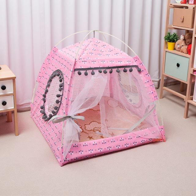 TEMU Semi-enclosed Pet Floral Tent Bed, Cute Cooling Pet Bed, Comfortable Cat Bed