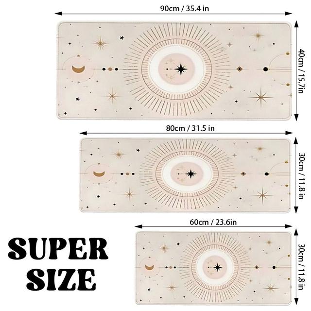 TEMU Tapete de Escritorio Gaming XXL Grande y Alfombrilla de Ratón - Diseño Abstracto Celestial de Luna y Estrellas Beige con Dorados, Bordes Cosidos de Goma Duraderos