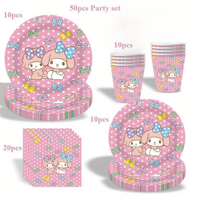 TEMU 50pcs Melody Themed Birthday Party Supplies, Disposable Paper Tableware Set With Plates, Cups, And Napkins, Party Decorations