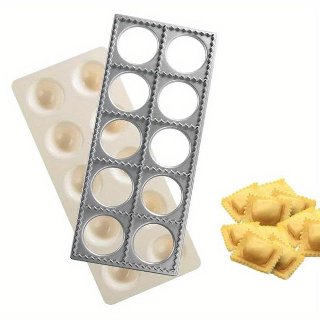 TEMU Ten-hole Dumpling Making Mould, Box Italian Round Dumpling Noodle Square Baking Tool, Aluminum Kitchen Utensils Dumpling Mould.