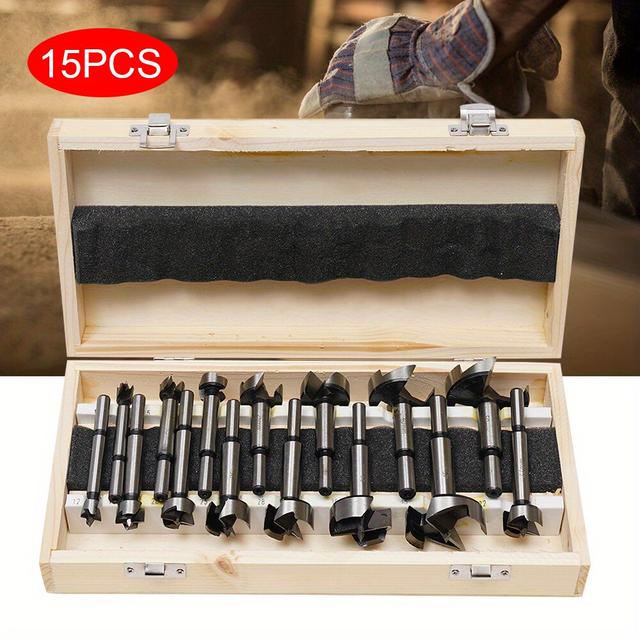 TEMU 15x Carbon Steel Woodworking Drill Bit Set Boring Cutter 10-50mm Wood Tools