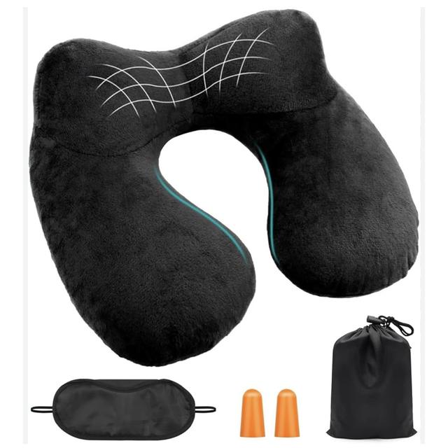 TEMU U자형 여행용 베개 이어플러그 세트 - 부드러운 벨벳 목 지지대, 비행기, 자동차, 사무실 & 캠핑용 인체공학적 디자인, 편안한 수면 휴식 베개, 스트랩 포함, 손세탁만 가능