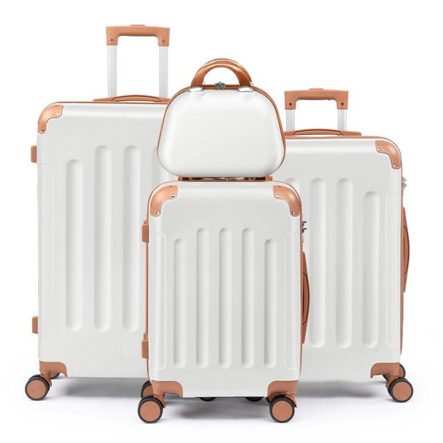 TEMU 4 Stück Gepäck mit Eckenschützern, 12/20/24/28 Zoll, Robuste Hartschale, 360° Spinner-Räder, Multifunktionale Großraum-Koffer und 12-Zoll Tragetasche, aus ABS-Aluminium