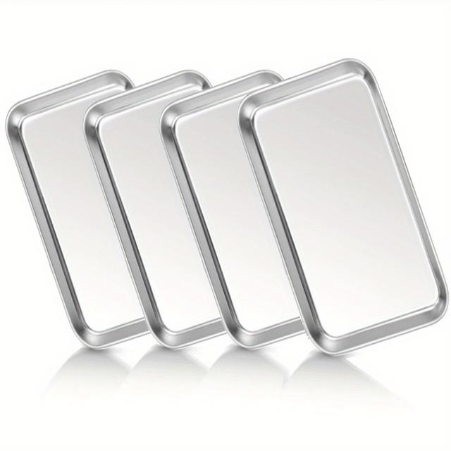 TEMU 4pcs Stainless Steel Surgical Trays, Seamless With Height , Dental, Tattoo & Piercing Instrument Organization, Durable 201 Stainless Steel Surface