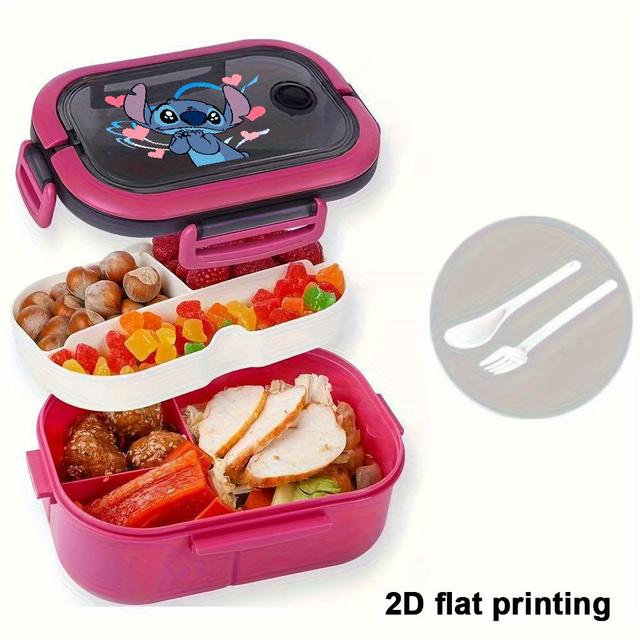 TEMU 1pc Stitch Lunch Boxes With Cutlery, Stackable And Reusable, Suitable For Daily Work And Outdoor Dining, The For The Back-to-, With Bento Boxes