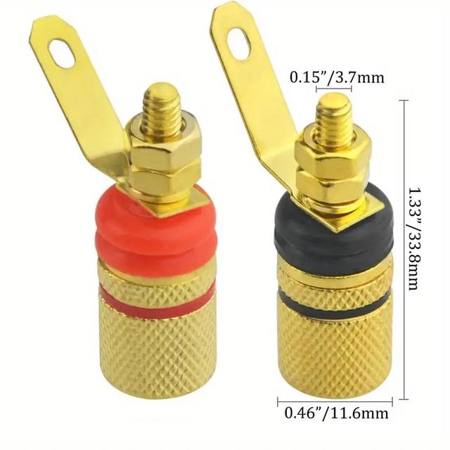 TEMU Set Of 2 - Red/black Gold Plated Speaker Terminal Blocks With 4mm Banana Plugs For Tvs And Sound Systems