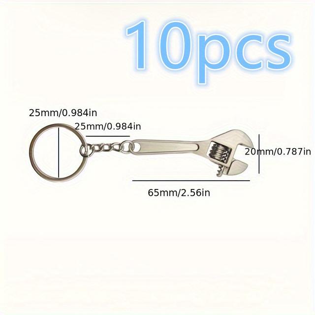 TEMU 10 Mini Stainless Steel Wrench Key Rings - 1 Adjustable Wrench Keychain, Multi-functional Universal Tool, Suitable For Bicycle, Motorcycle, And Car Maintenance - Durable Metal Keychain Carabiner