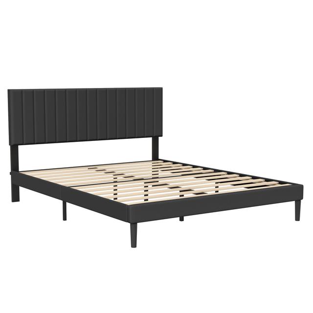 TEMU Lit Capoté avec Tête de Lit et Cadre à Lattes, Plateforme Métallique pour Matelas, Noir/Beige