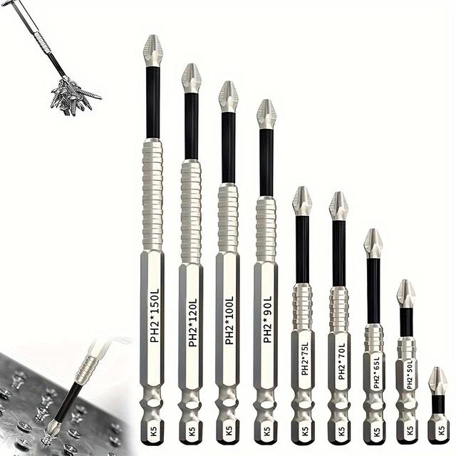 TEMU 9pcs High-magnetic Screwdriver Drill Bit Set, 9pcs Strong Magnetic Anti-slip Durability Screwdriver Set, Shock-proof Impact Driver Bit, Precision High Hardness Phillips Drill Bit