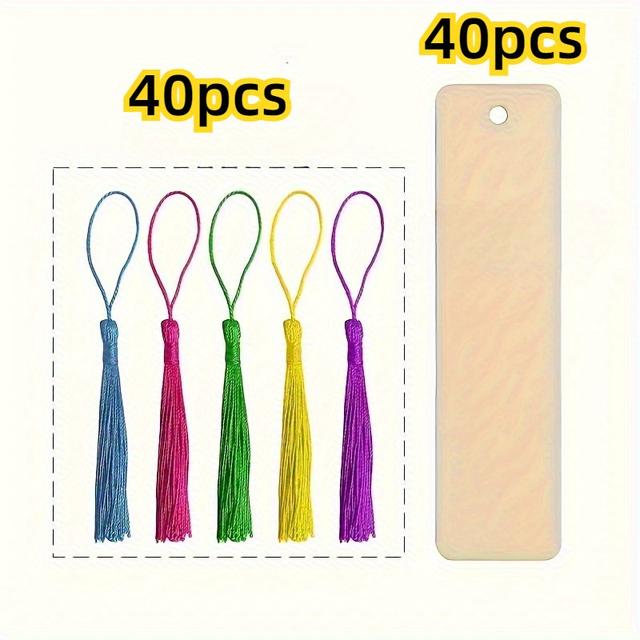 TEMU 20/40/80 Wooden Blank Bookmarks, Laser-cut Pendants, Square Tags With Tassels, In Multiple Colors, Suitable For Weddings, Gifts, Students, Clothing, Cupcake Decorations, And Office Supplies
