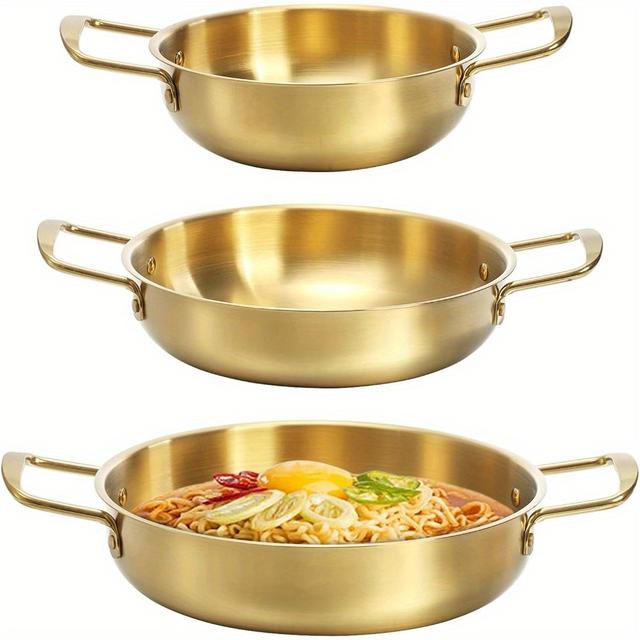 TEMU ZGV Juego de 3 ollas coreanas para ramen con - Hechas de acero inoxidable dorado, aptas para lavavajillas, perfectas para preparar , pasta y - Ideales para cocinar en casa como al