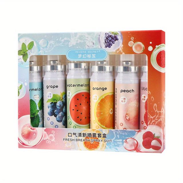 TEMU 6-pack Oral Spray, Mist - Peach-grape--watermelon-orange-mint Flavors For Date Night And Mouth Spray