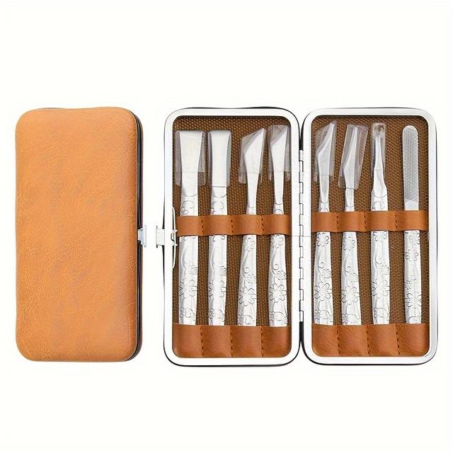 TEMU 8pcs Leather Craft Knife Set, Precision Stainless Steel Leather Cutting Tools, Engraved Floral Handle, Professional Diy Leather Craft Equipment