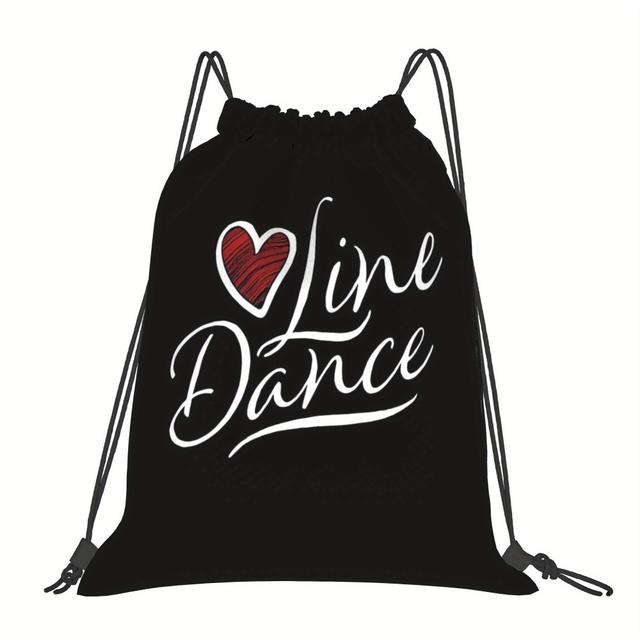 TEMU Love Drawstring Bag - Black With White Heart & Lettering, Soft Shell Gym Backpack, Machine Washable Casual Daily Use Accessory, Dance Gifts, Outdoor Sports Bag, Cartoon , Durable Polyester