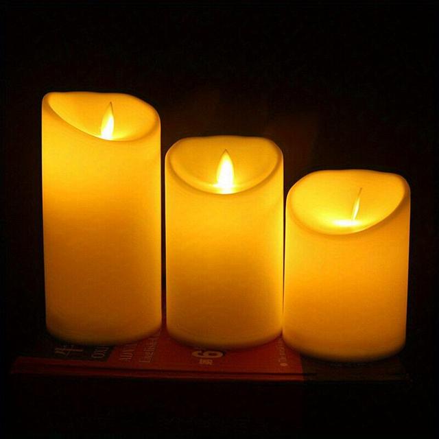 TEMU 3pcs Flameless Led Pillar Operated Real Wax Flickering Wedding Party Flameless Candles Led Flickering Wedding Party