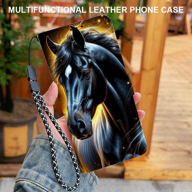 TEMU 【スマホケース】Google Pixel 10/10 Pro/10 Pro XL/9/9 Pro/9 Pro XL/9A/8/8 Pro/8A/7/7 Pro/7A/6/6 Pro/6A対応 マグネット式 フリップウォレットケース。カード、ストラップ、折りたたみスタンド付き。黒い馬のデザイン。