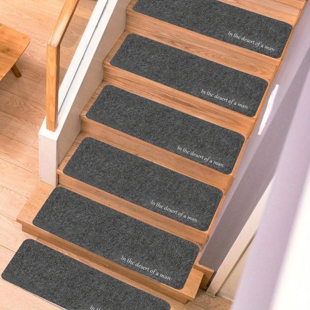 TEMU 14pcs Anti-slip Stair Tread Covers - Durable, Reusable & Comfortable Mats For , Elders & Pets - Protects Wood Steps From Scratches & Damage - Dark Grey