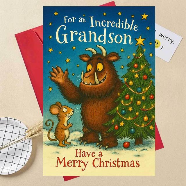 TEMU 1pc Christmas Greeting Card For Grandson - Festive Monster & Mouse Design, Family & Gift , , Christmas Card