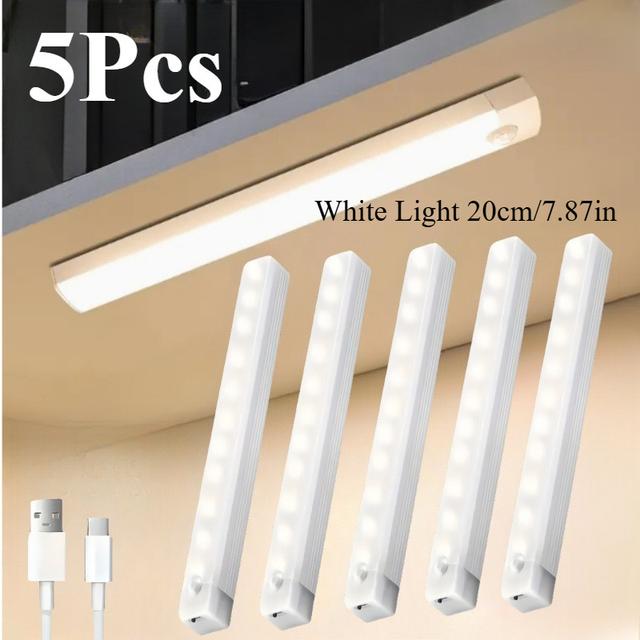 TEMU 5pcs Led Motion Sensor Light Bar, Magnetic Under-cabinet Sensor Light, Cool White/warm Light Indoor Night Light For Kitchen, Stairs, Hallway, Closet, Home Night Lighting