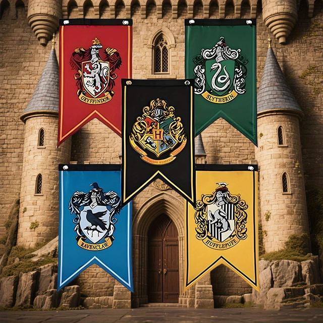 TEMU Harry Potter Hogwarts House Banners - Officially Licensed Hogwarts House Flags With Gryffindor, Gryffindor, Slytherin, Ravenclaw, Hufflepuff Crests - Heavy-duty Polyester