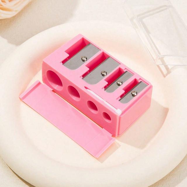 TEMU Pink High-end 4-hole Eyeliner & Eyebrow Pencil Makeup Pen Set With Pencil Sharpener, Convenient Multifunctional Portable Pen Holder 1pc