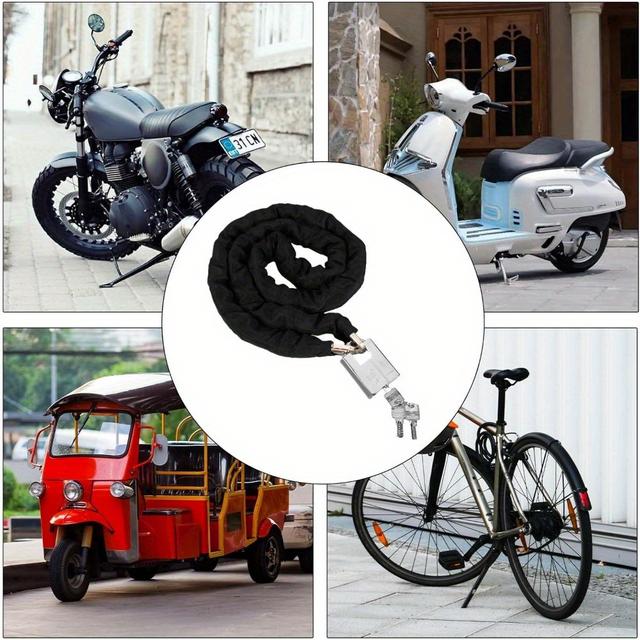 TEMU Heavy Duty Motorcycle Lock With Padlock Anti-theft 10mm X 1.9m Chain Lock Suitable For Motorcycles Bicycles Scooters Gates And Fences Scratch Nylon Sleeve Included