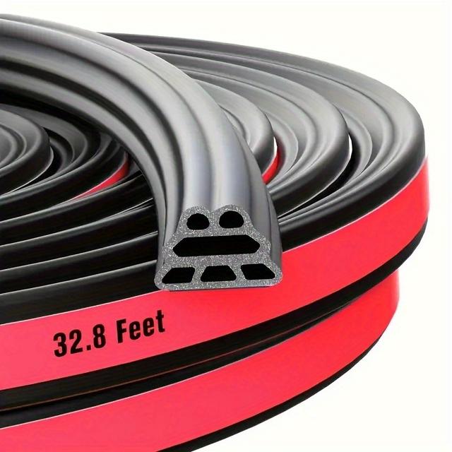 TEMU 1pc Universal Fit For 32.8ft Self-adhesive Synthetic Rubber Car Door Seal Strip - Waterproof, Noise Reduction, Multi-chamber Design, Suitable For Front Doors, Hood, Trunk