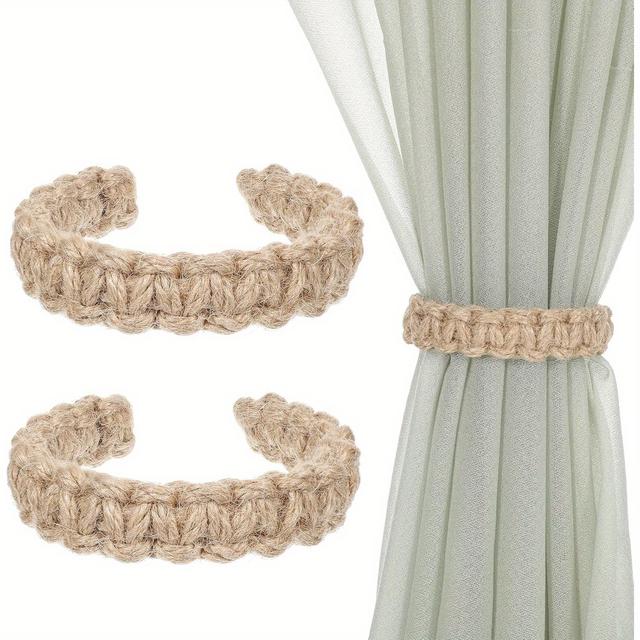 TEMU 2 ks PUUKOOT Ručně tkané záclonové držáky vhodné pro boho farmhouse rustikální závěsy - Nastavitelné držáky s ručně tkaným pletením, pro vnitřní/venkovní použití, barva ladí s dekorací oken