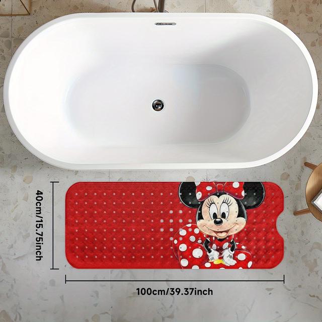 TEMU حصيرة حمام ديزني ميني، تنورة بنقاط حمراء وبيضاء، ربطة عنق حمراء، خلفية حمراء - أسلوب كرتوني - حصير غير قابل للانزلاق للحمام - 40*100 سم / 15.7*39.3 بوصة، مجموعة ومريحة لامتصاص المياه