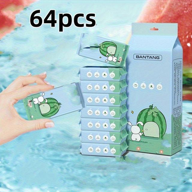 TEMU 64pcs Portable Disposable Travel Wipes, Suitable Hiking Picnics, Fun Packaging With Safety Seal