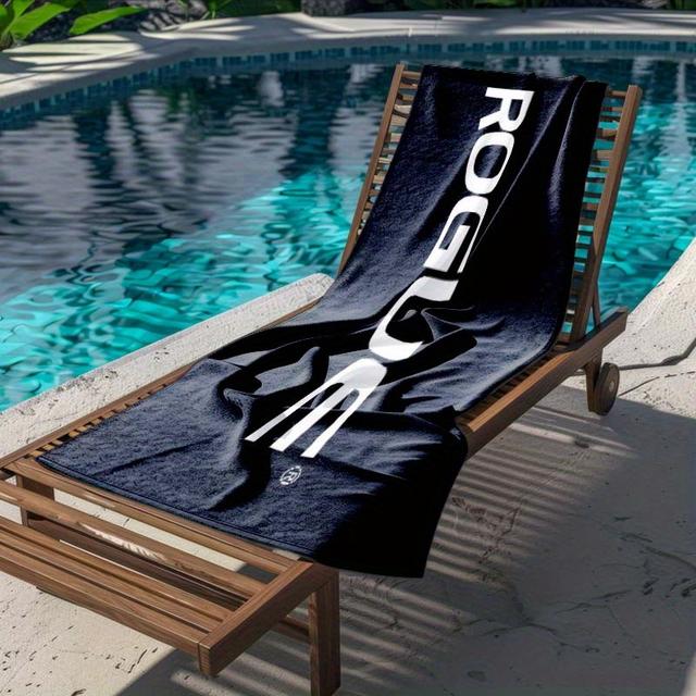 TEMU Logo Minimalist Black Background Beach Towel - Lightweight Quick-dry Polyester Blend, Suitable For Swimming, Gym, Yoga, Travel - Essential Summer Beach Camping Accessory, Yoga Gear,