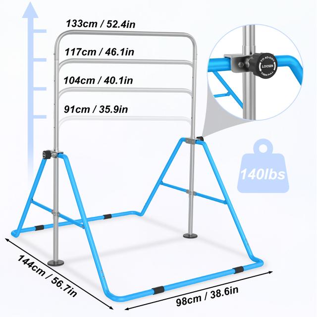 TEMU Children's Height-adjustable Gymnastics Bar, Foldable Horizontal Bar, Indoor Gymnastics Bars, Gymnastics Equipment For Indoor Gym, Garden, Max. Load 140 Lbs With Pull Ring