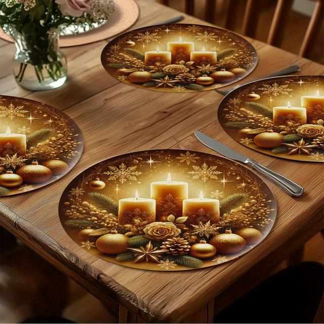 TEMU Set Of 4 & Snowflake Placemats - Round Table For Christmas, New Year', Machine-washable Table Protectors For Dining Table Centerpiece, Party Decorations