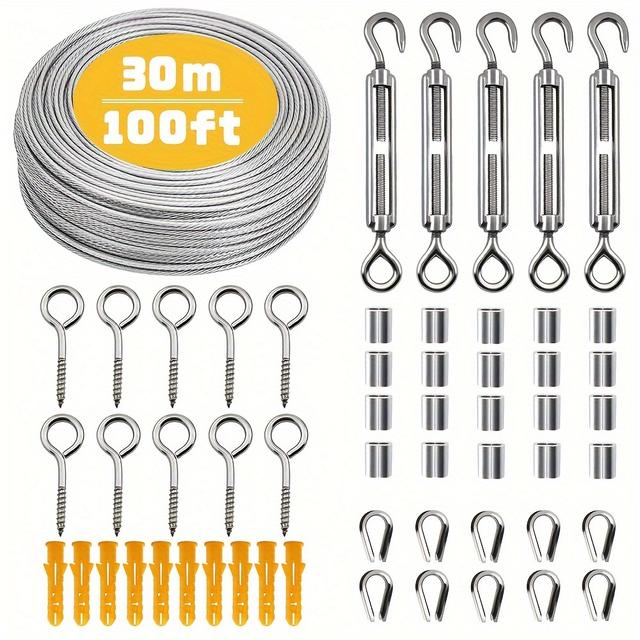 TEMU Correa de Secado para Camping en Acero Inoxidable 304 con Revestimiento PVC, 15/30m, Cable Flexible Desmontable, Ideal para Actividades al Aire Libre y Seguridad en Vallas, Cuerda de Calidad