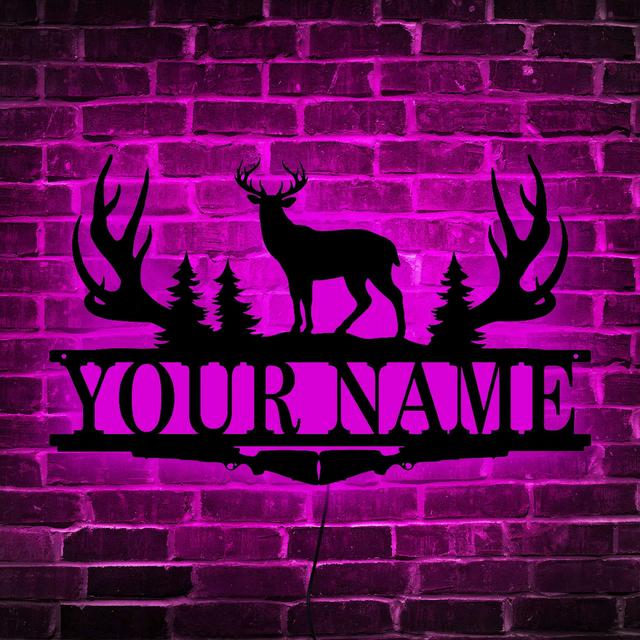 TEMU 1pc Personalized Elk Black Metal Colorful Light - Usb Powered, Multiple Lighting Colors And , Neon Sign With Custom Name Antler Emblem Suitable For Creative Gifts For