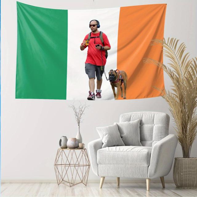 TEMU 1pc Customizable Ireland Style Tapestry - , Orange & With "your Image" Text - Durable Fabric Wall Hanging For Living Room, Bedroom, Dorm Decor - Festive Celebrations, Room Decor
