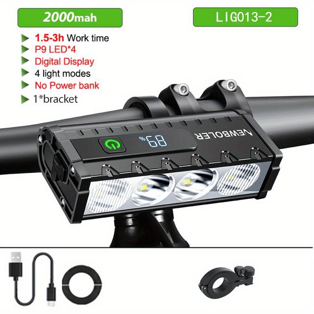 TEMU A 4 Led Type-c Rechargeable Flashlight With A 2000mah Battery, Usb Charging, Suitable For Mtb And Road Bike Lighting Additions With 4 Lighting