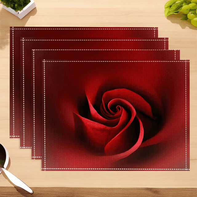 TEMU 4er-Set, Tischsets, Vintage Rote Rosenblüten Leinen Tischmatten, Elegante Saisonale Feiertagsküchentischdekoration, Perfekt für Familienfeiern