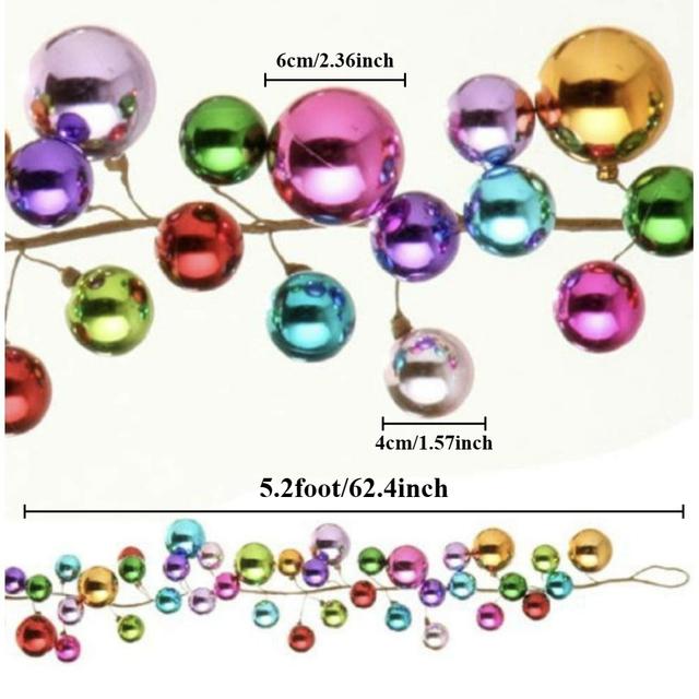 TEMU 5.2 Foot Multicolored Round Ball Garland - Metal & Plastic Hanging Ornament For Christmas, Wedding, Birthday, Valentine's Day, Prom, Bachelor Party - No Battery Needed, Universal Holiday Decor