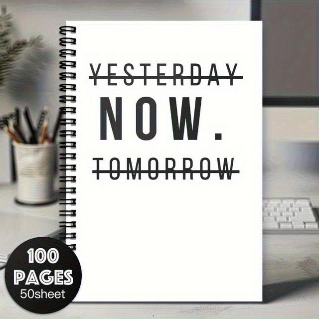 TEMU 1 ", Now, Tomorrow" Spiral Notebook - 100 Pages, Black And , Perfect For Planning, Journaling, And Daily Lists, Ideal Gift For , Minimalist Style, Durable Spiral Binding, Compact Notebook