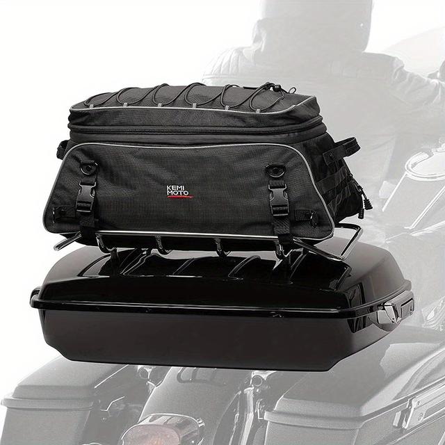 TEMU Motorrad Reisegepäck-Tourpack-Racktasche, Weiche Zusammenklappbare Kofferraumtasche mit Barriergurten Kompatibel mit Street Glide Road Glide Hecktasche