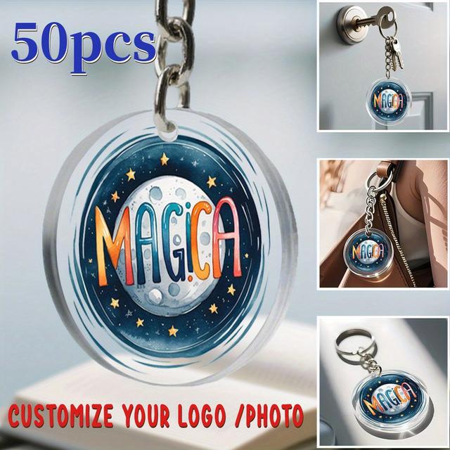 TEMU 50pcs 1.97x1.97 Inch Custom Logo Keychains - Personalized Acrylic Hanging Ornaments With Or , Durable Steel Chain, Gift For New Year, Valentine's Day