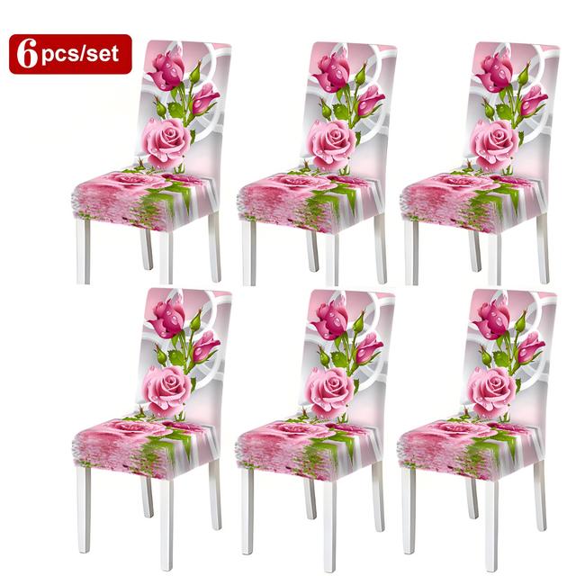 TEMU Modernes 2/4/6-teiliges Set Stuhlhussen mit Blumenmuster, Digitaldruck Stretch-Polyester-Schonbezüge, Vollständiger für Esszimmerstühle, Wohnkultur, Trocknungspflege, 120-140 g Stoffgewicht