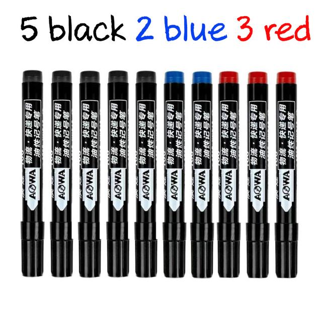 TEMU Set Of 10 Permanent Markers In Black, Red, And Blue Ink, Suitable For Various Surfaces Like Tires, Fabric, Wood, And Leather. Perfect For Artistic , Graffiti, And
