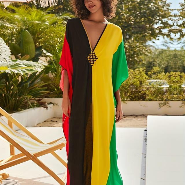 TEMU Women's Printed Long Swimsuit Cover Up Loungewear Ethnic Kaftan Maxi Beach Dress Swimwear Beachwear