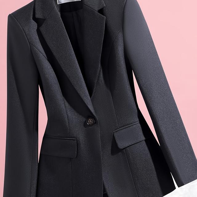 TEMU Ladies' Elegant Solid Color Blazer For 2025, Featuring Long Sleeves And A Regular Fit, Suitable For Autumn And Business Attire, Perfect For Commuting In Style