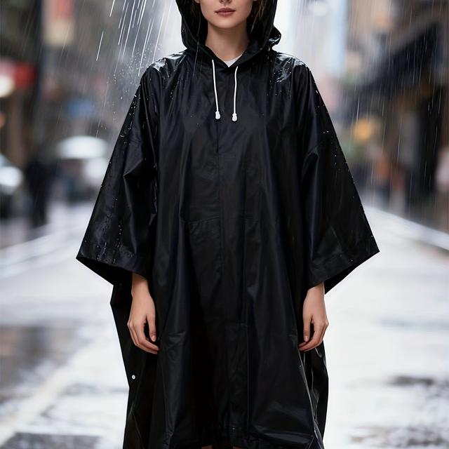 TEMU A Black Outdoor Hiking Rain Poncho For , An Eva Raincoat Multifunctional And Suitable For Men And Women, Designed To Be Used With A Backpack For Camping And Hiking