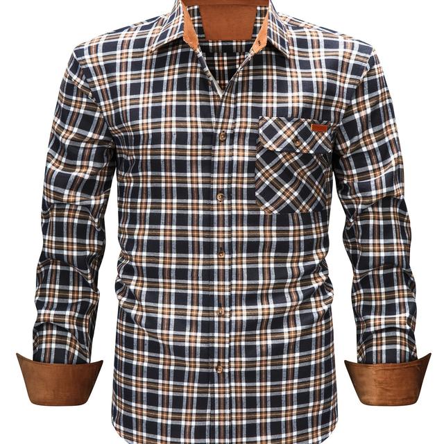 TEMU New Brushed Men's Long Sleeve Shirt, Design, Thickened Autumn Casual Dress For Daily Wear And Streetwear