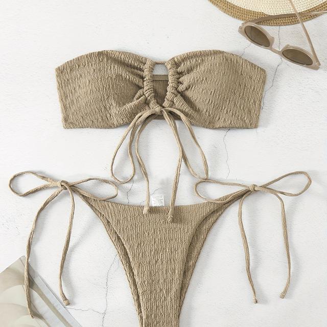 TEMU Stylisches einfarbiges Bikini-Set für Damen, mit Dreieckdesign und Trägern, perfekt für Sommer-Strandpartys und Surfen.